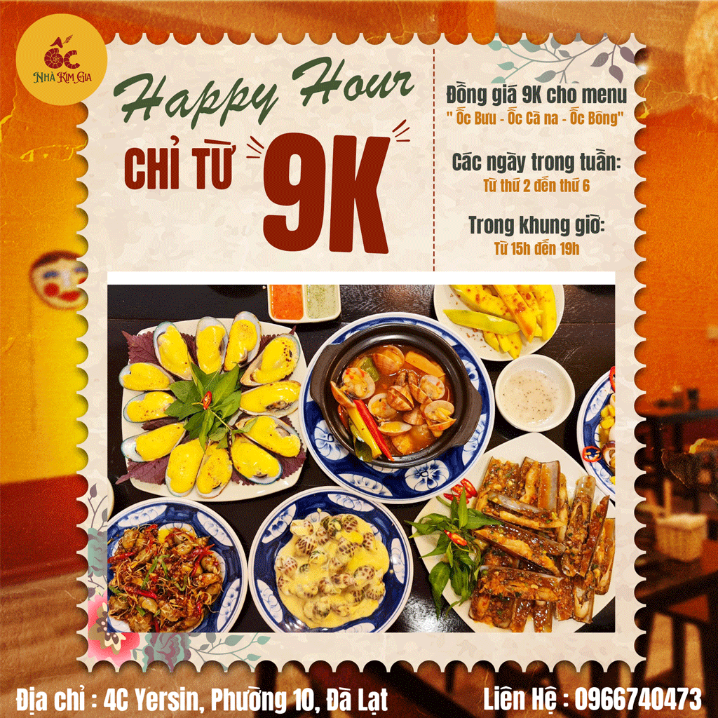 HAPPY HOUR 9K CHO CÁC LOẠI ỐC